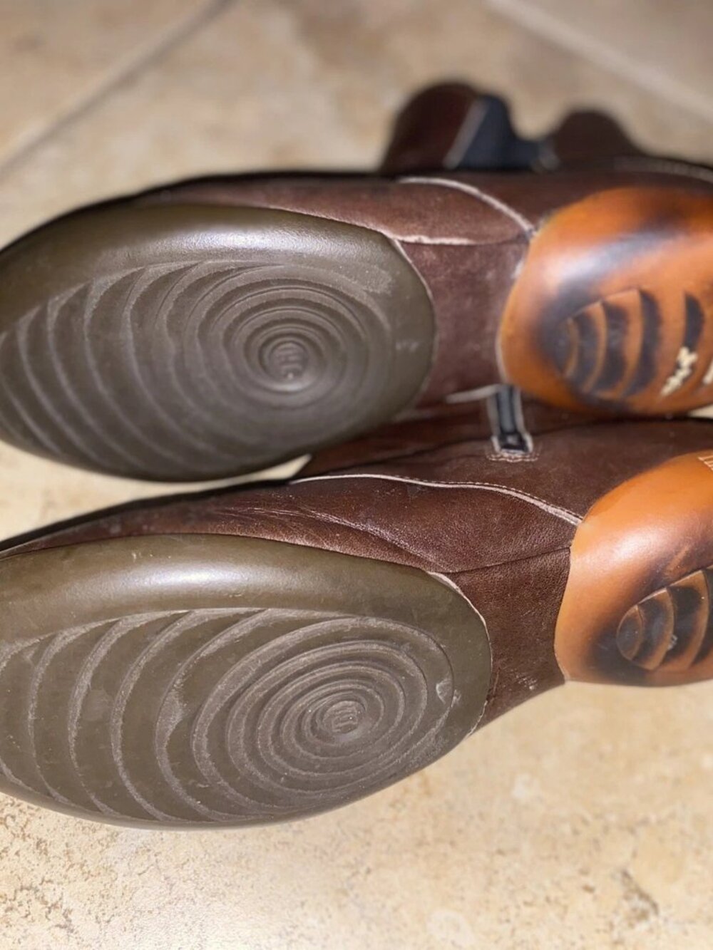 Think! Brown Leather Chelsea Ankle Boots Orange Dot Sz 9 US - Picture 13 of 16